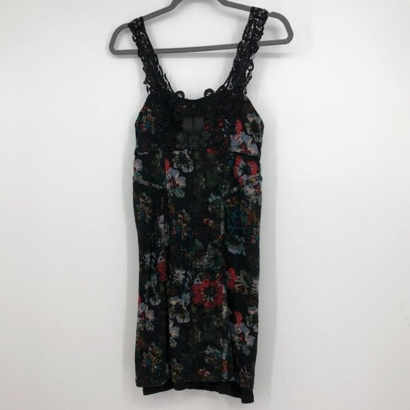Free People Knockout bodycon black red floral lace crochet strap mini dress SP - Picture 4 of 16